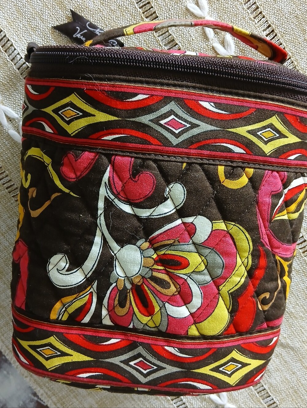 Vera Bradley Brown Floral Quilted Small Lunch Cooler [2 Cans/Sandwich Size] EUC